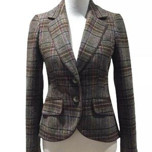 Boden Womens Brown Purple British Tweed By Moon Wool Plaid Jacket Blazer 12R NWT